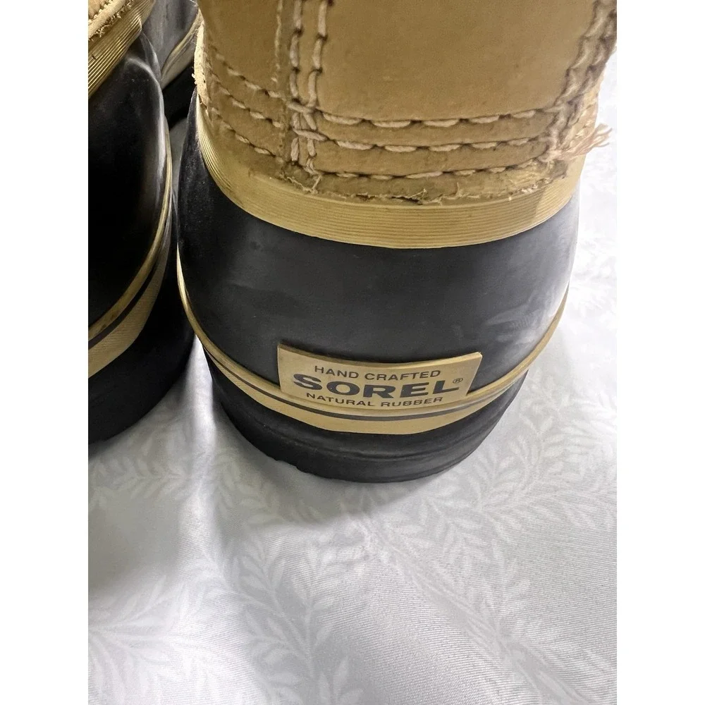 Sorel Caribou Mens Winter Boots Tan Black Waterproof Rubber Leather Snow Boots